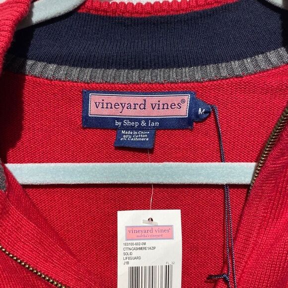 Vineyard Vines Men's Quarter Zip Turtleneck Long Sleeve Red Sweater Size M NWT - Picture 7 of 9